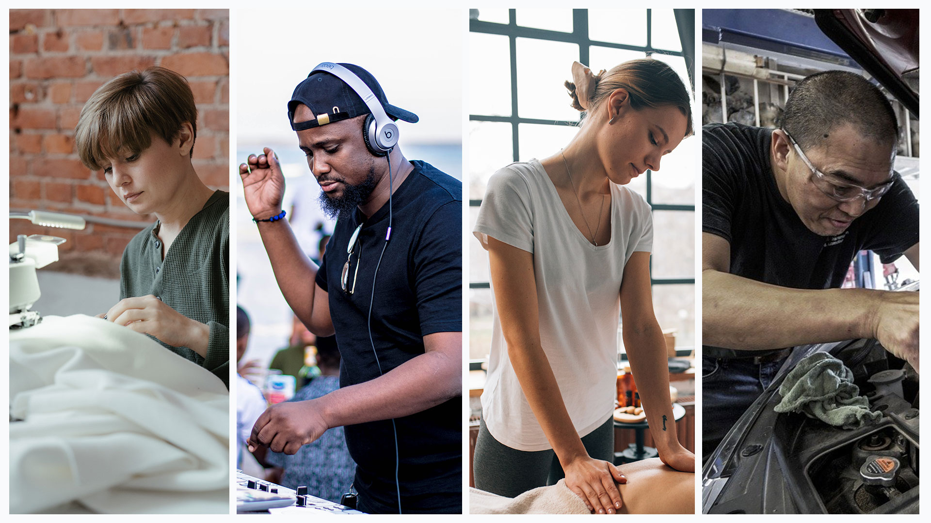 Entrepreneurs - Artistes - Artisans - My Private Connexion Couturière - DJ - Praticienne massage - Mécanicien